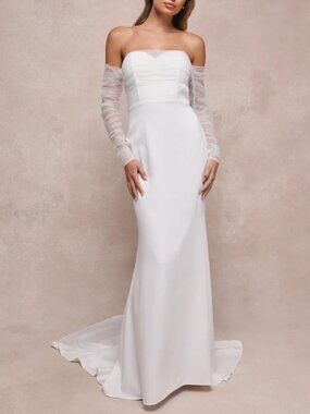 NWT Lulus Eternal Bliss White Tulle Off-the-Shoulder Bustier Maxi Dress